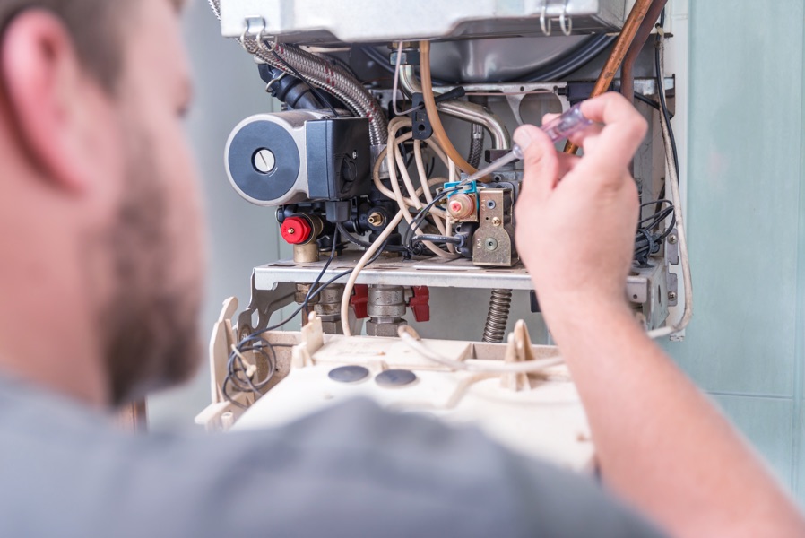 Technician working on wiring