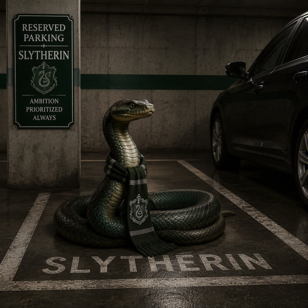 Slytherin in the parking garage
