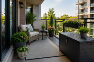 Clean Condo Balcony with sealed storage